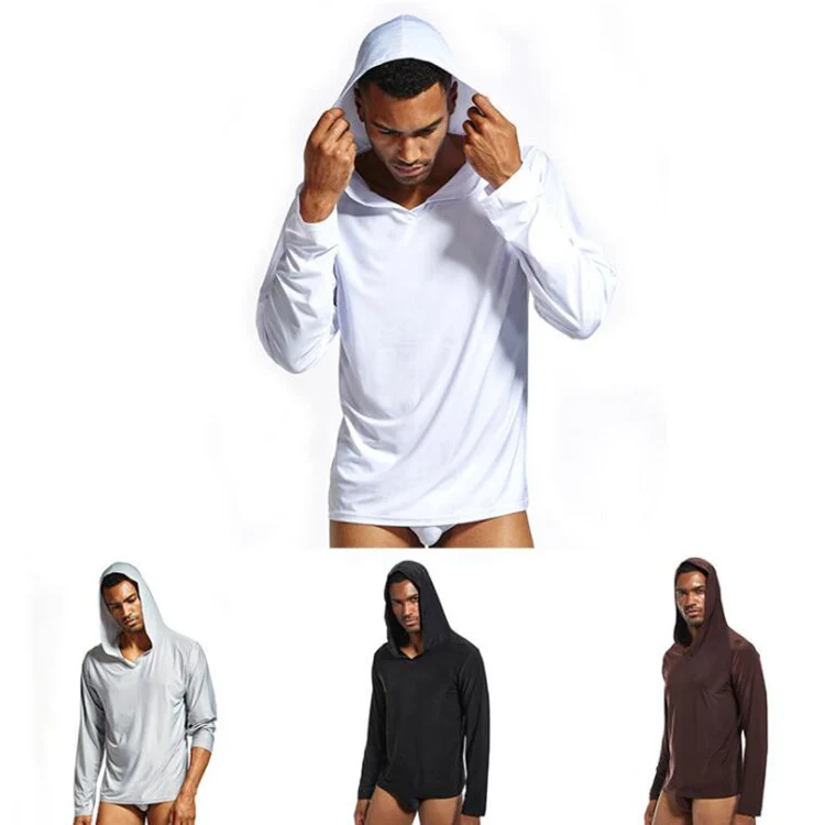

Autumn Men T Shirt Casual Long Sleeve Slim Fit Mens Fitness Quick Dry Stretch T-shirt Hooded TShirt Basic Tees