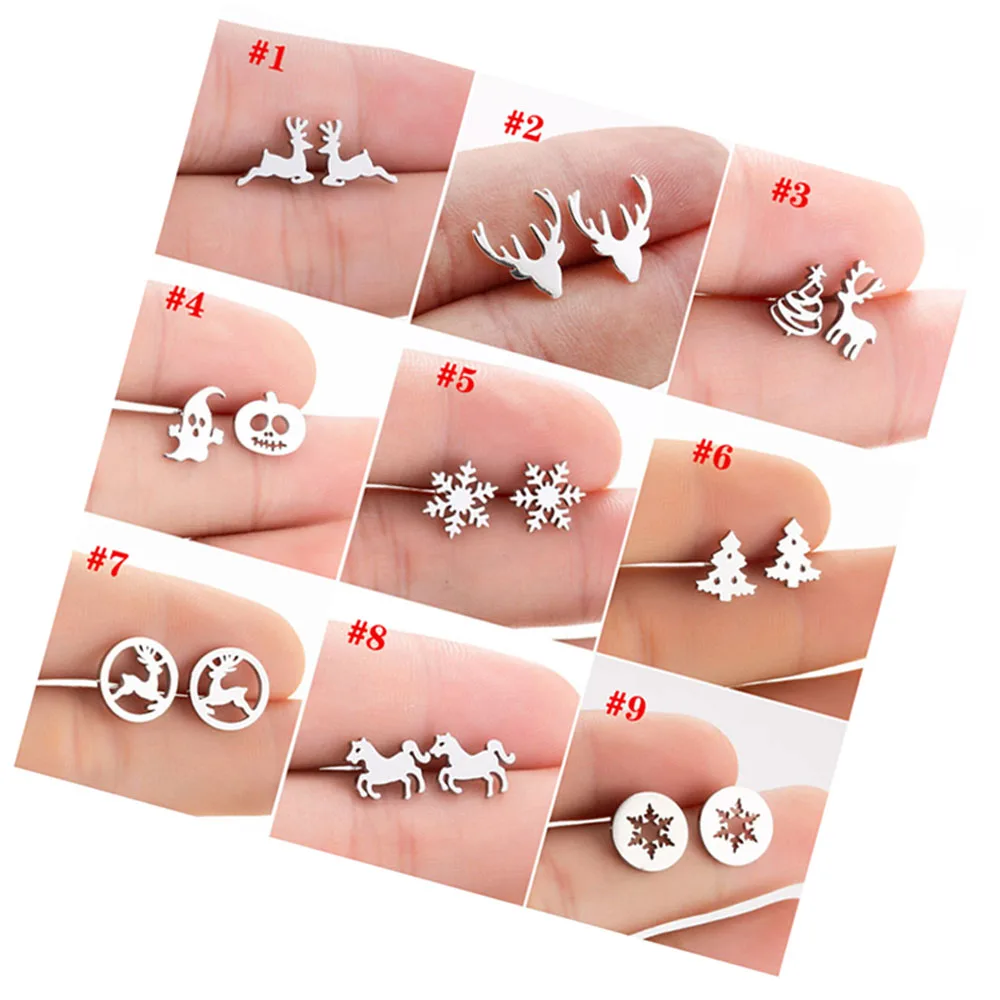 

Christmas Jewelry Deerlet Stainless Steel Hypoallergenic Stud Earrings Snowflake Ear Stud for Women Christmas Gift Earring, Golden sliver