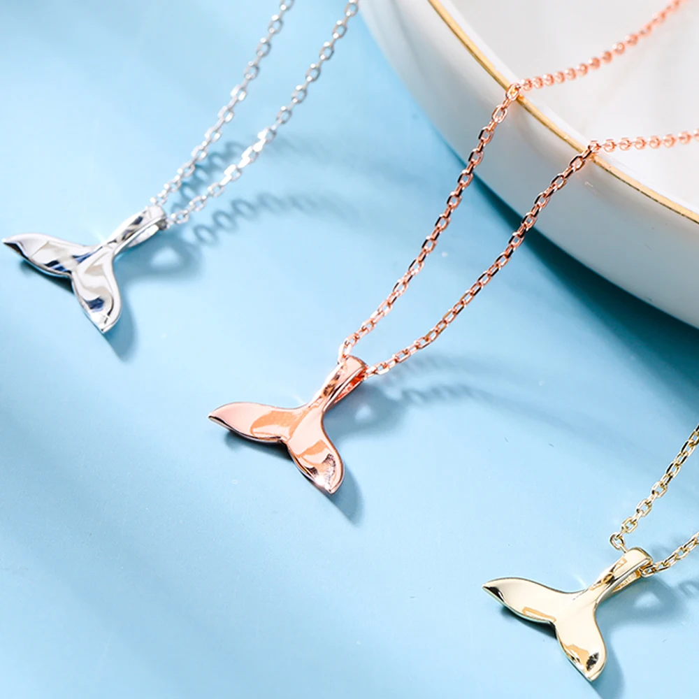 

Collana Korean 925 Sterling Silver Jewelry Fish Dolphin Whales Tail Plain Necklace For Lady Girl Gift joyeria de plata