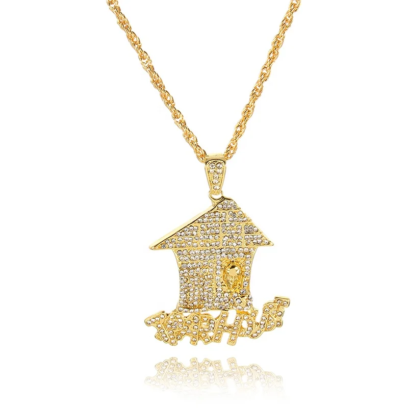 

Newest Hiphop Jewelry Gold Full CZ Diamond TRAP HOUSE Pendant Necklace Cubic Zirconia Trap House Pendant Jewelry, Picture