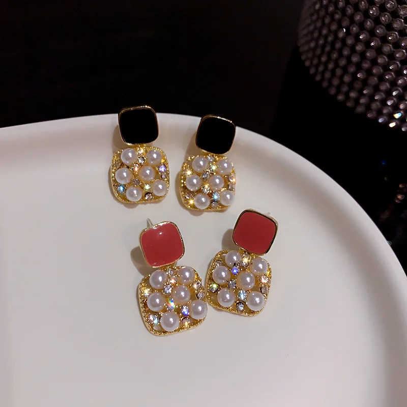 

fashion drop rhinestone square earrings women