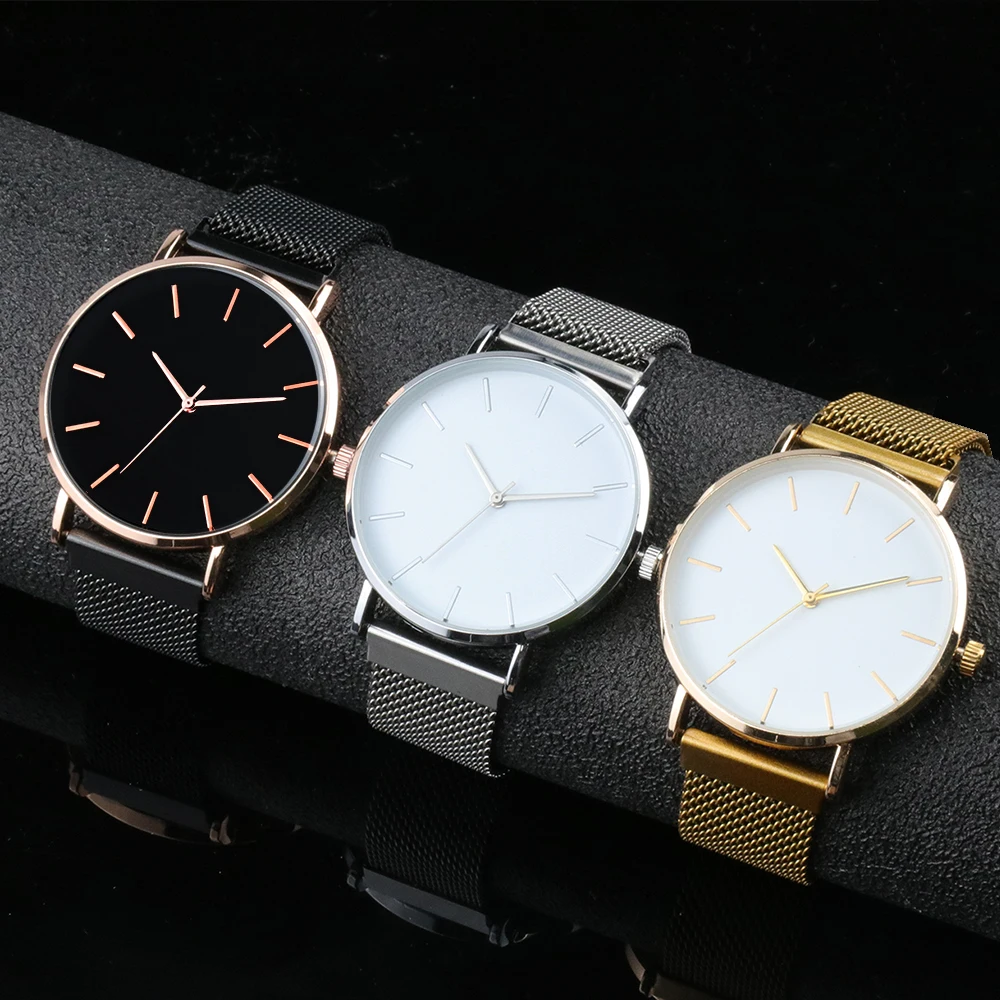 

2020 Hot Selling no logo Simple Thin Wristwatch Milanese Magnetic stainless steel Band Casual Boys Watch Gift men Cheap Watch, Black