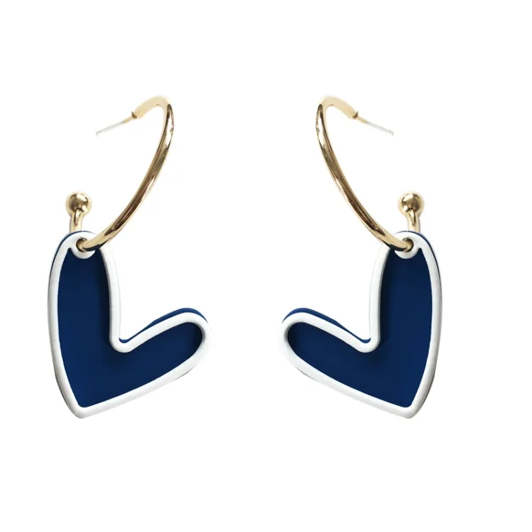

Hot sale korean earrings cute two tone stainless steel heart shaped earrings woman jewelry wholesale, Picture shows
