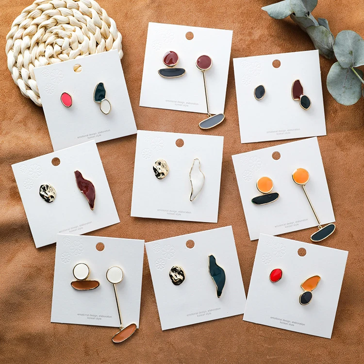 

New 2020 special Korean sweet geometric irregular simple abstract asymmetry colorful enamel stud earrings for women