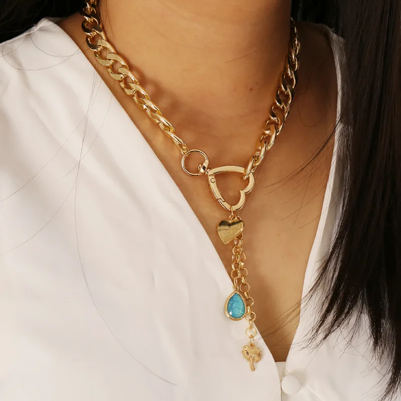 

Personality fashion metal chain love semi-precious stone necklace ornaments female