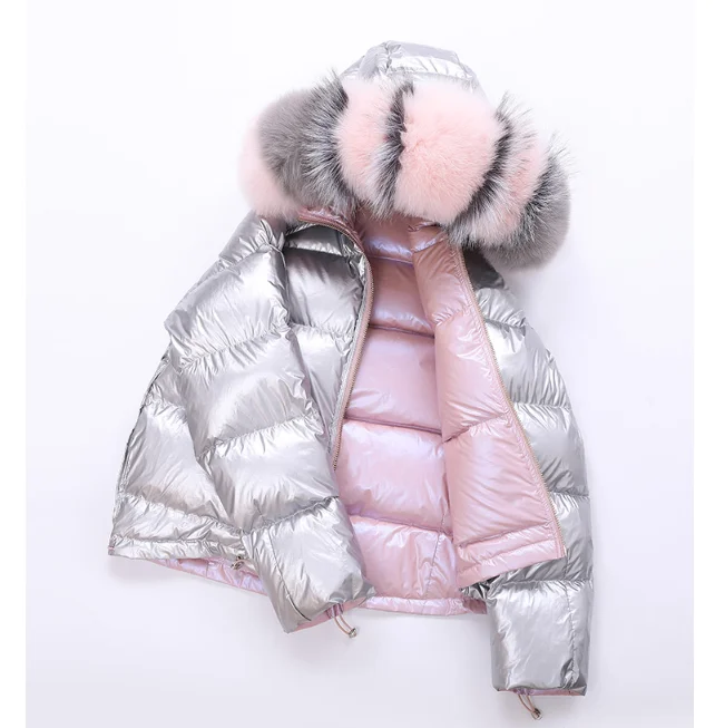 Winter new Korean fashion tide two sides wearing glossy super fox fur down jacket female short coat