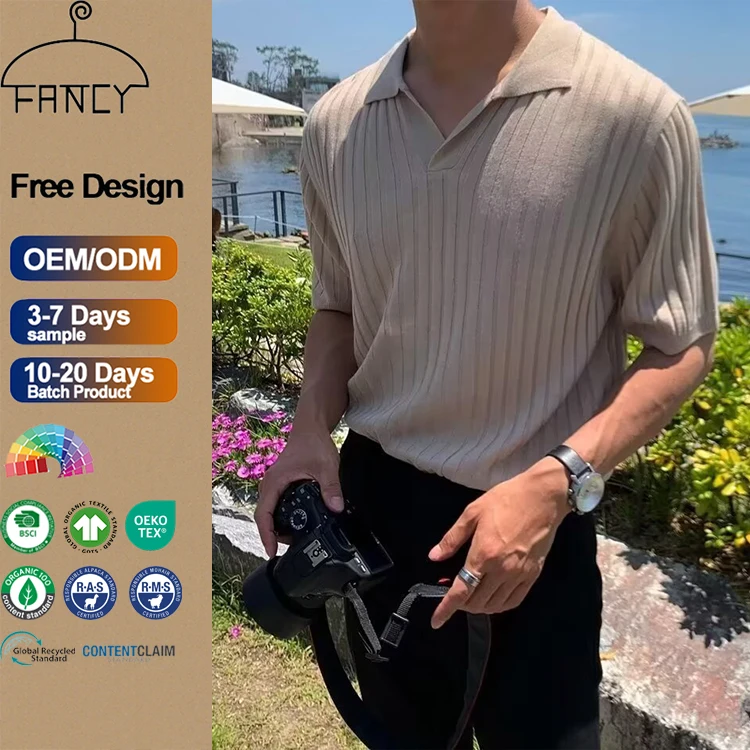 Men's Korean-Style Solid Color Fashionable Short-Sleeved Light Mature Style Knitted Blank T-Shirt Polo Shirt