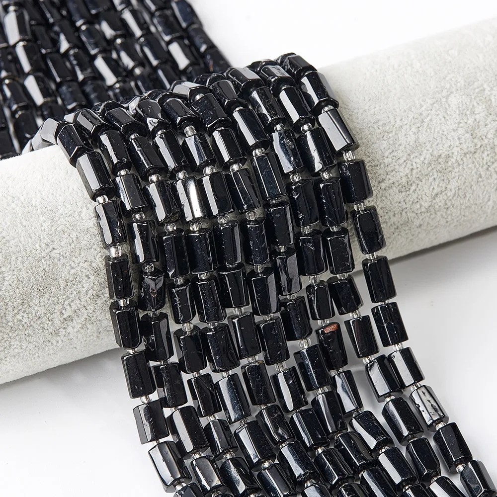 

Natural Stone Beads Cylinder Shape Black Tourmaline Loose Spacer Beads for Jewelry Making, As picture