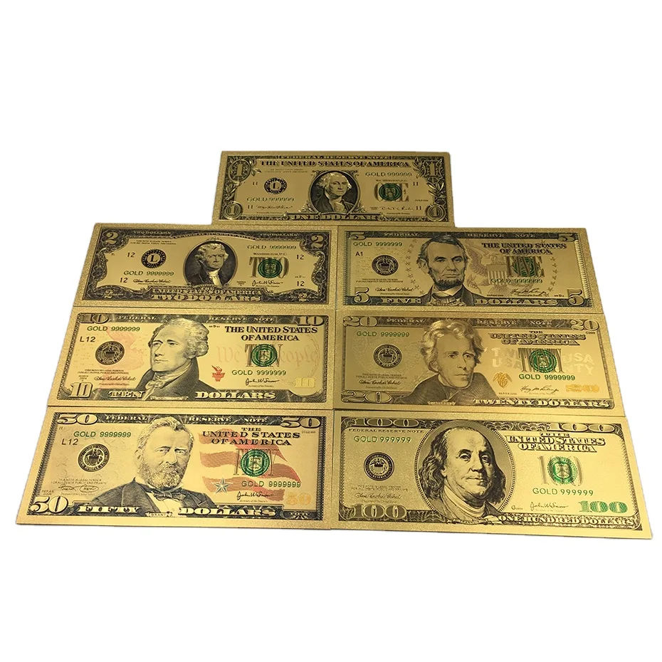 

Ready Stock 2024 America 1 2 5 10 50 100 Dollars PET 24K Gold Foil Plated Banknote with Custom Design