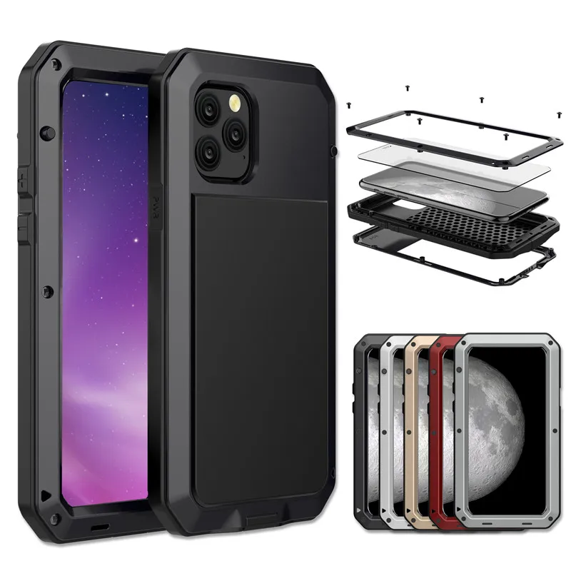 

Heavy Duty Metal Aluminum Armor Shockproof Phone Case For iPhone 12 11 Pro Max XR XS 6 7 8 Plus X 5S SE 2020, Black,white,blue,pink...