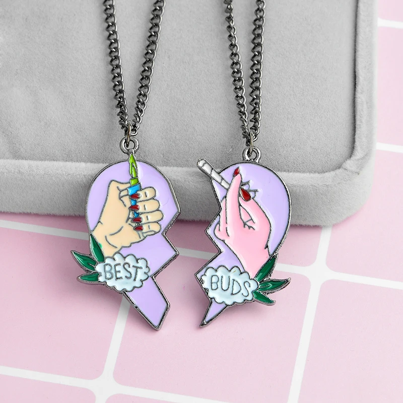 

2pcs/set BEST BUDS Pink heart cigarette lighter Light Pendant Necklaces Friendship Creative Stainless Steel Pendant