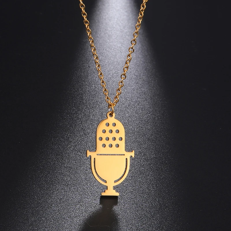 

Hip Hop Stainless Steel Microphone Necklace Men Stainless Steel Singer Microphone Pendant Music Charm Necklace Hip Hop Jewelry, Steel color, gold, rose gold