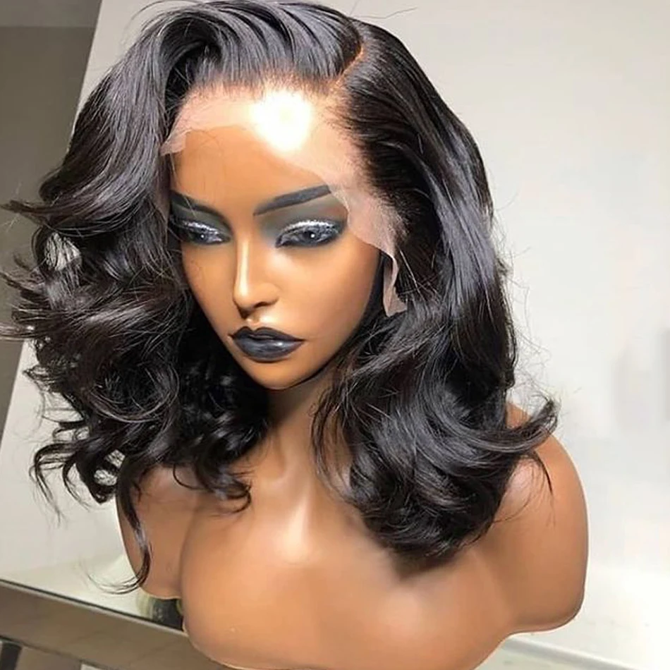 

Brazilian 13x4 Bob Wigs Pre Plucked With Baby Hair Body Wave 150% Short Remy Human Hair Water Bob Wigs For Women