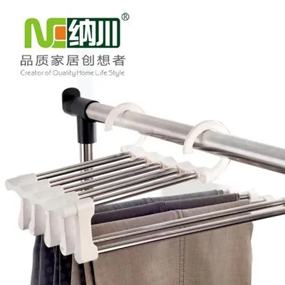 

Fashion Five-in-one Magic Pants Rack Double Hook Stainless Steel Wardrobe Storage Rack