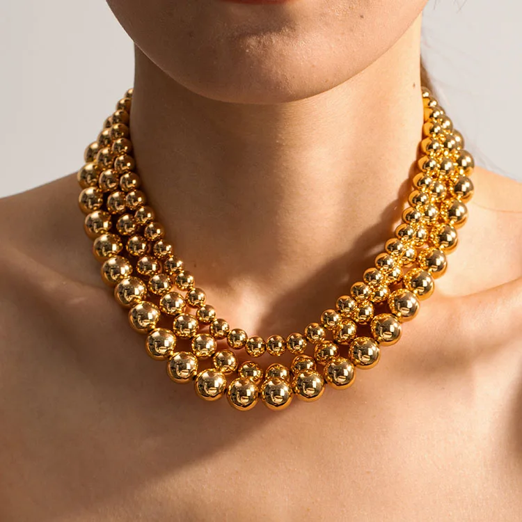 

G2324 Wholesale Collier Stainless Steel 18k Gold PVD Plated Ball Beaded Chain Necklace Chunky Bead Fashion Jewelry Necklaces