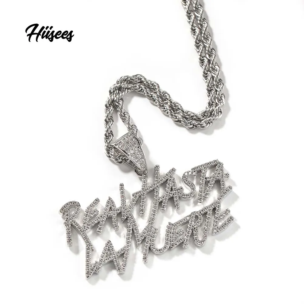 

Hip hop bling letter necklace iced out lab diamond micro pave cz gold plated Real Hasta La Muerte Necklace