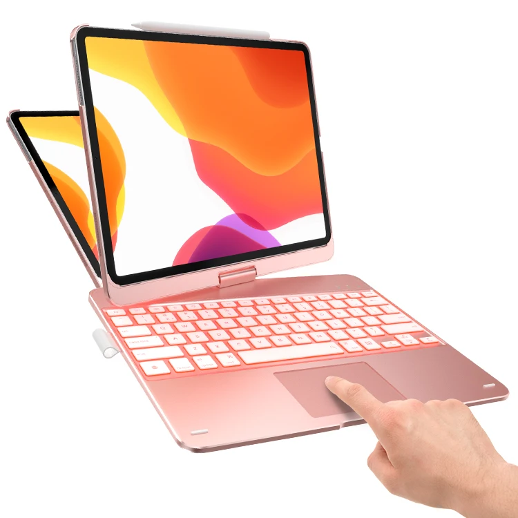 

2020 backlit touch rose gold tablet cover rugged 12.9 inch keyboard case with pencil holder for ipad pro 4th generation