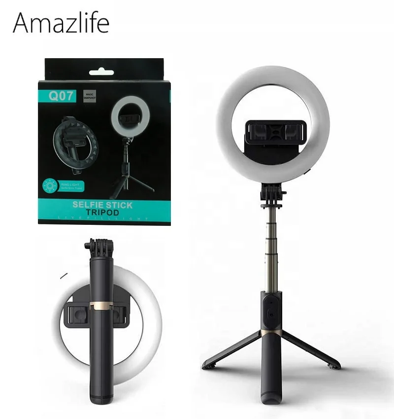 

Amazlife Q07 Mini Desktop Ringlight Table LED Ring Light Wireless Bluetooth Selfie Stick and Tripod Stand