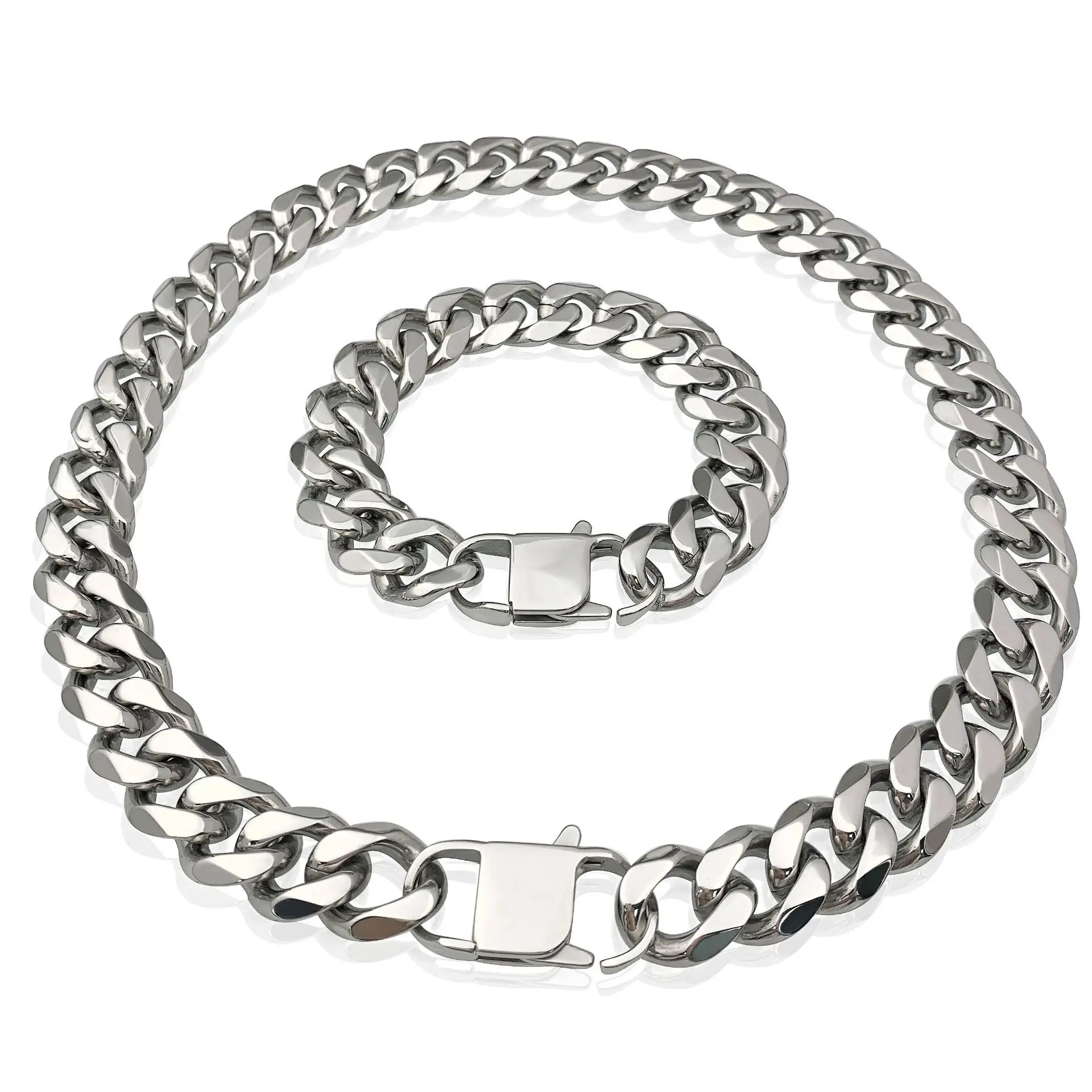 

European American men necklace stainless steel Cuban chain simple titanium steel grinding chain flat buckle necklace accessories