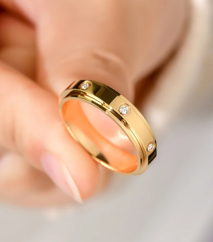 Trendy Women Jewelry Gold Color Zircon Inlay Rotatable Anti-anxiety Fidget Rings Female Stainless Steel Simple Anxiety Ring