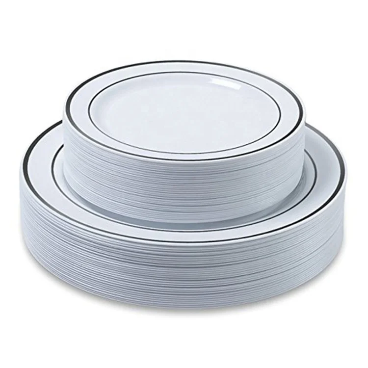 Factory direct plastic silver tableware disposable plates 7.5 inch 10.25 inch western silver plate wholesale tableware supplies