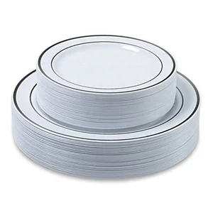 Image of Factory direct plastic silver tableware disposable plates 7.5 inch 10.25 inch western silver plate wholesale tableware supplies