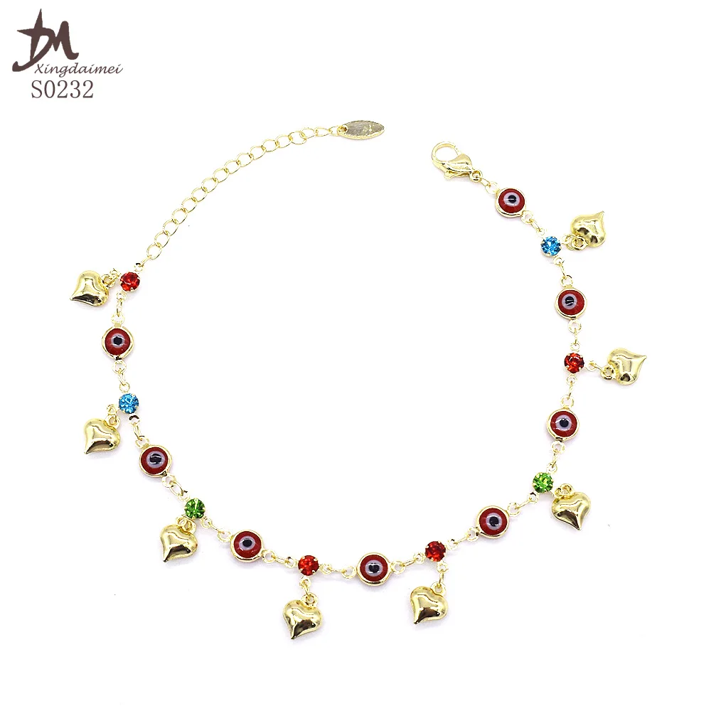 

S0232 Wholesale Fashion Eye anklet red eye heart shaped anklet, Gold color
