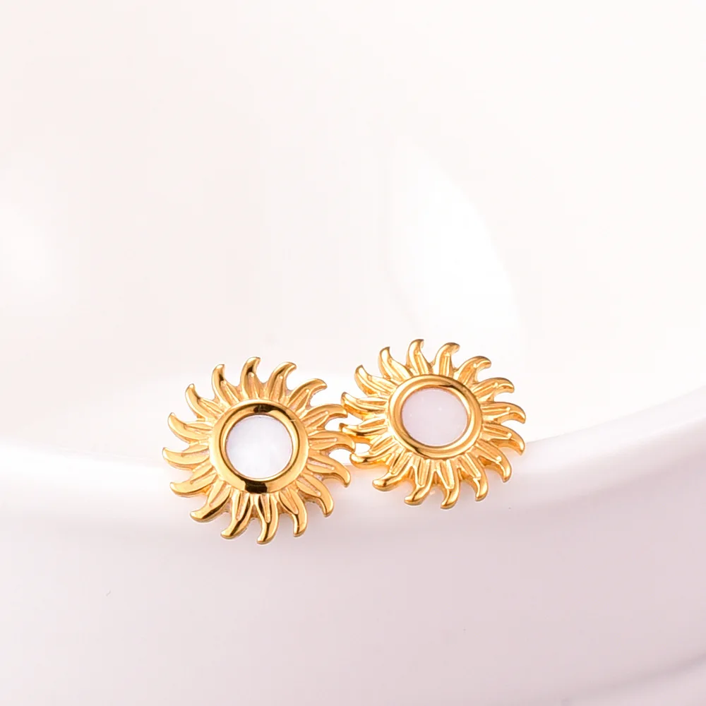 

Stainless Steel Jewelry Small White Opal Stone Sun Ear Studs Earring High Grade 18K Gold Plated Hypoallergenic Opal Sun Earrings