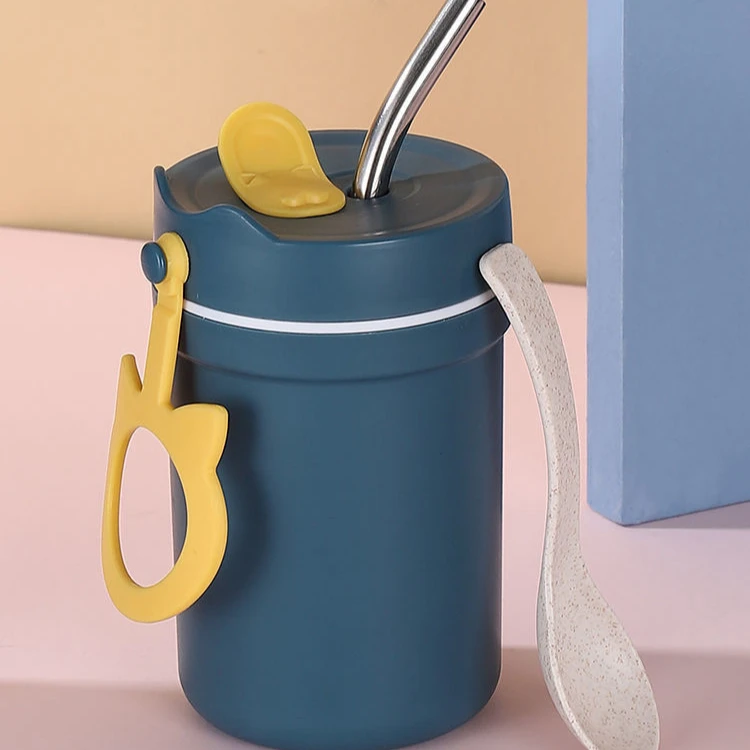 

Cute cartoon student portable spill-proof plastic double-layer insulated water cup for breakfast, As the picture shows