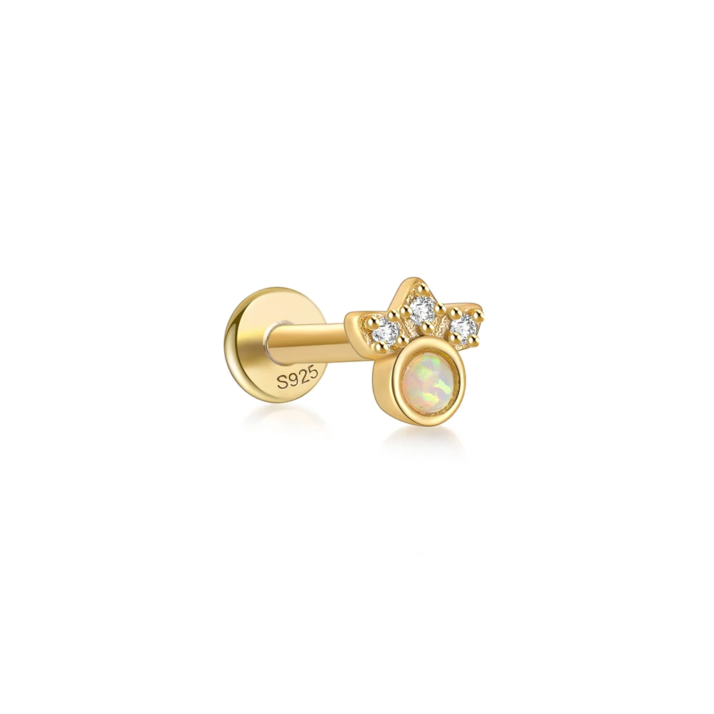New Arrival 925 Sterling Silver Jewelry Minimalist 18k Gold Plated Opal Cat Paw Flower Stud Earrings For Women