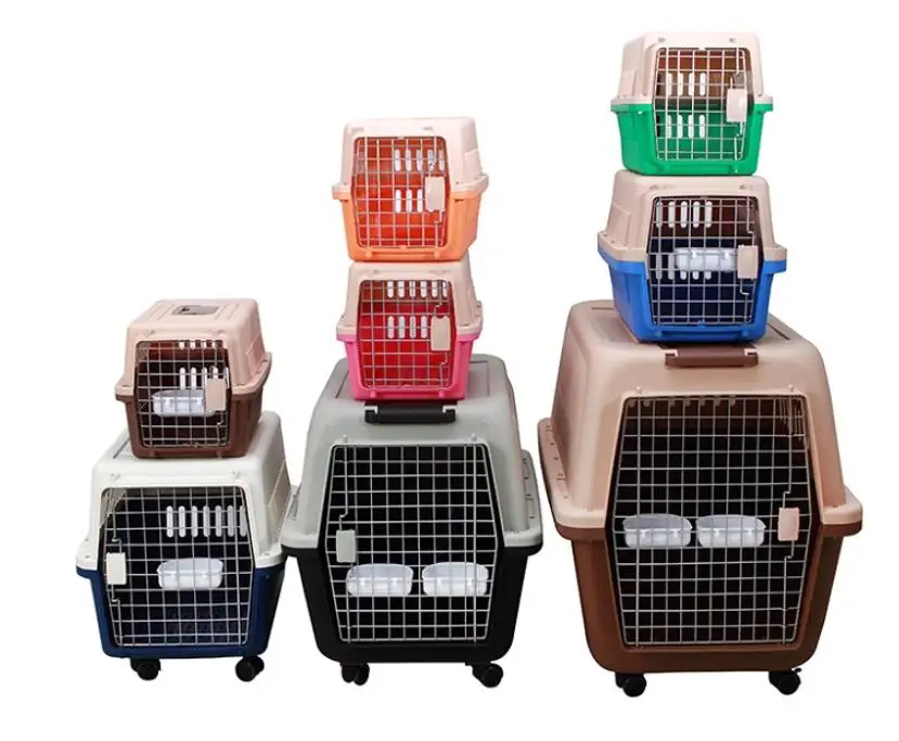 

2021 Hot Sell Plastic Flight Transport Box Pet House Air Box Travel Carrier Cages Portable Plastic Pet Carrier