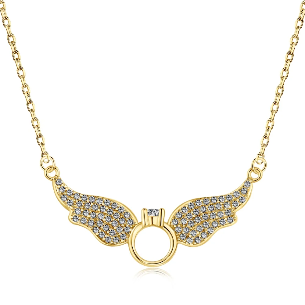 Dylam Wholesale New Arrival Jewelry Wing Shape Necklace Pendant 18K Gold Plated S925 Silver Necklaces With Cz Stone For Women