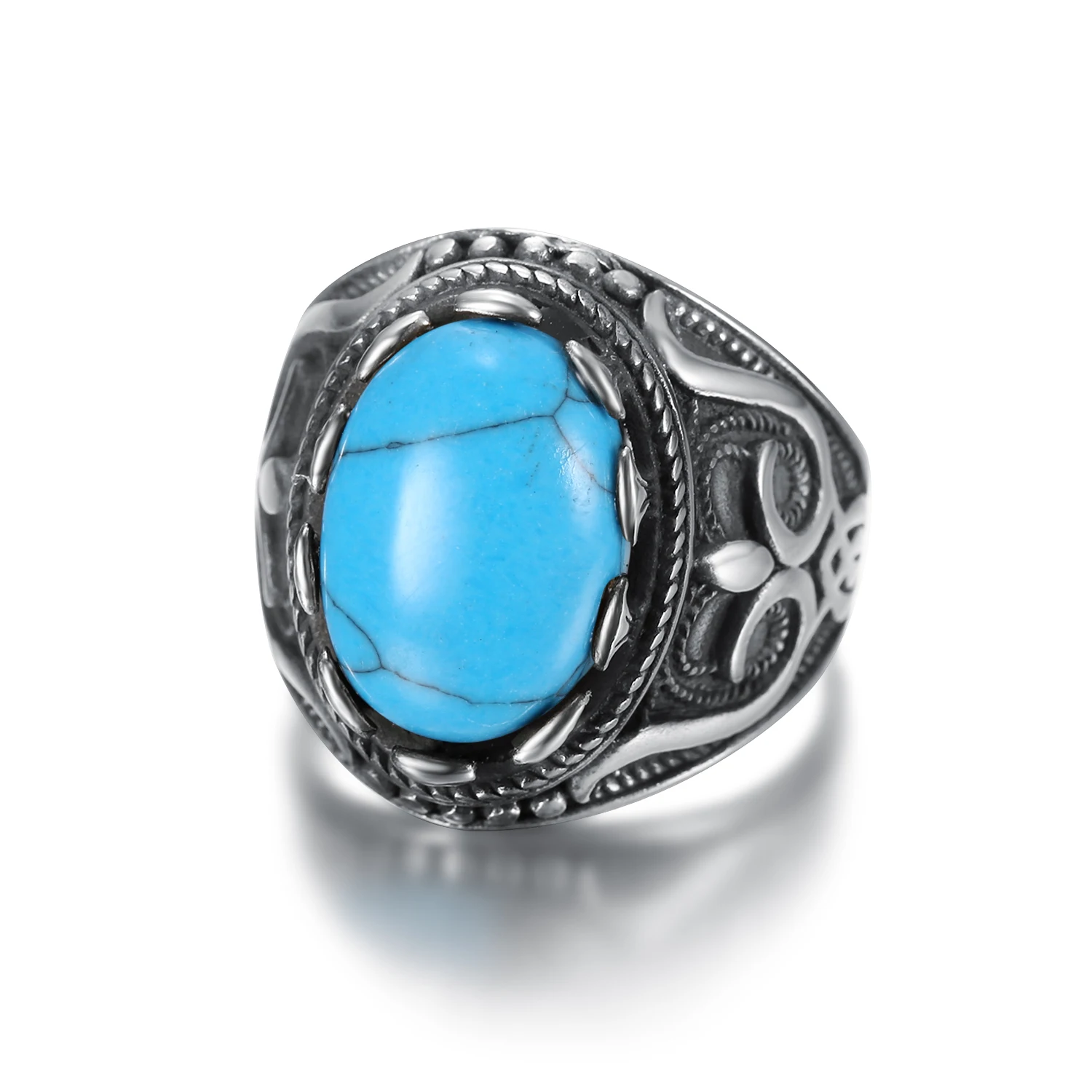 

gemstone jewelry Vintage blue turquoise handmade enamel stone rings stainless steel mens ring with stones, Customized color