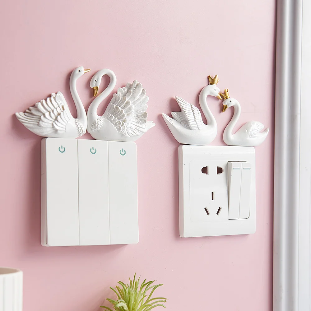 

Modern home decoration 3D resin swan switch stickers socket wall stickers room decoration