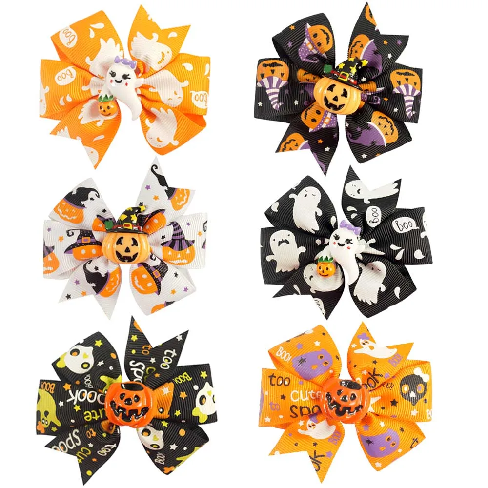 

3'' Grosgrain Ribbon Halloween Pumpkin Hair Bows with Alligator Clips Girl Hair Accessories For Baby Infant Hair Clips