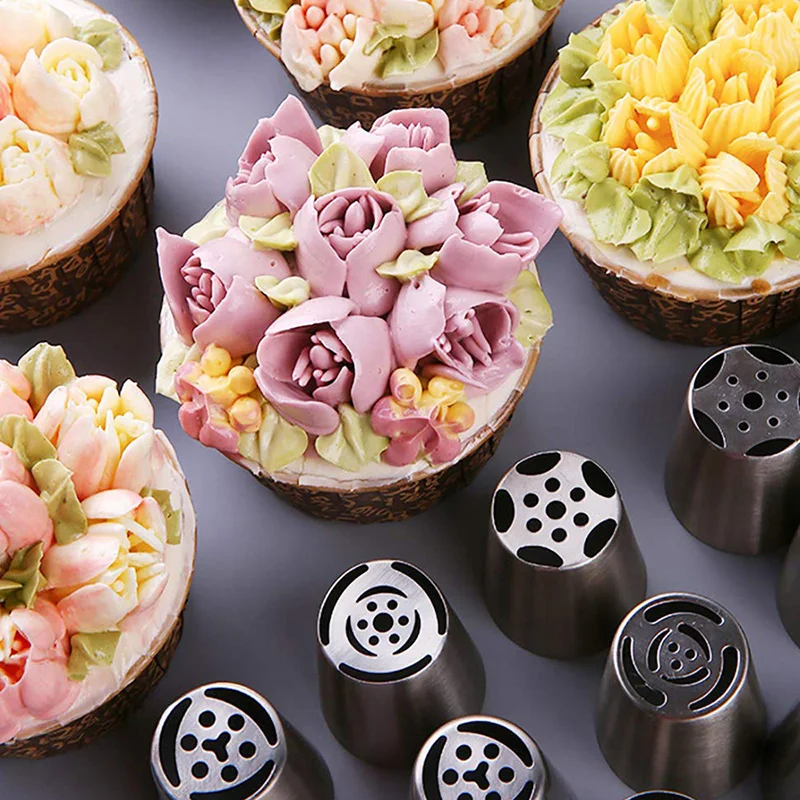 

Stainless Steel Russian Tulip Icing Piping Nozzles Flower Custard Tips Nozzles Cupcake Bag Cake Decorating Tools Molds, Silver