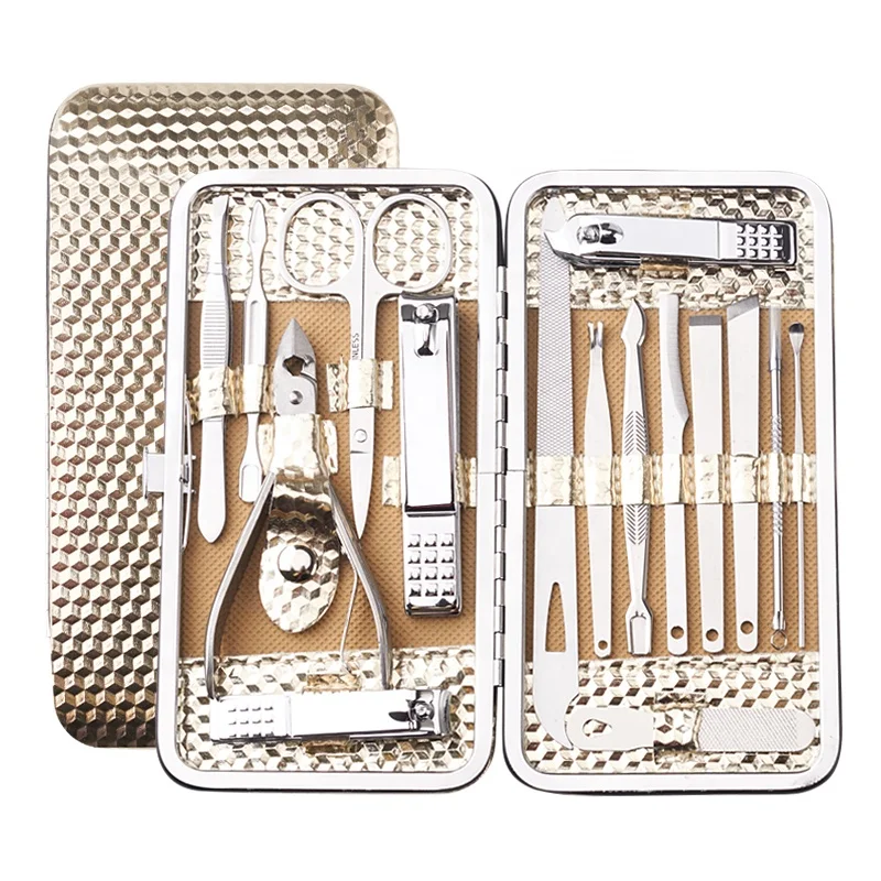 

Gold 16 pieces Stainless Steel Manicure Pedicure Kit Cuticle Grooming Kit Mens Manicure Set Nail tool kit 16Pcs Nail Clipper Set