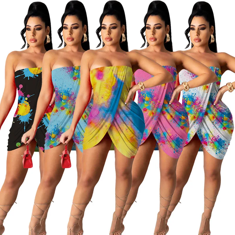 

Amazon eBay Hot Women's Dress Plus Size Summer New Casual Wrapped Chest Sexy Print Dress
