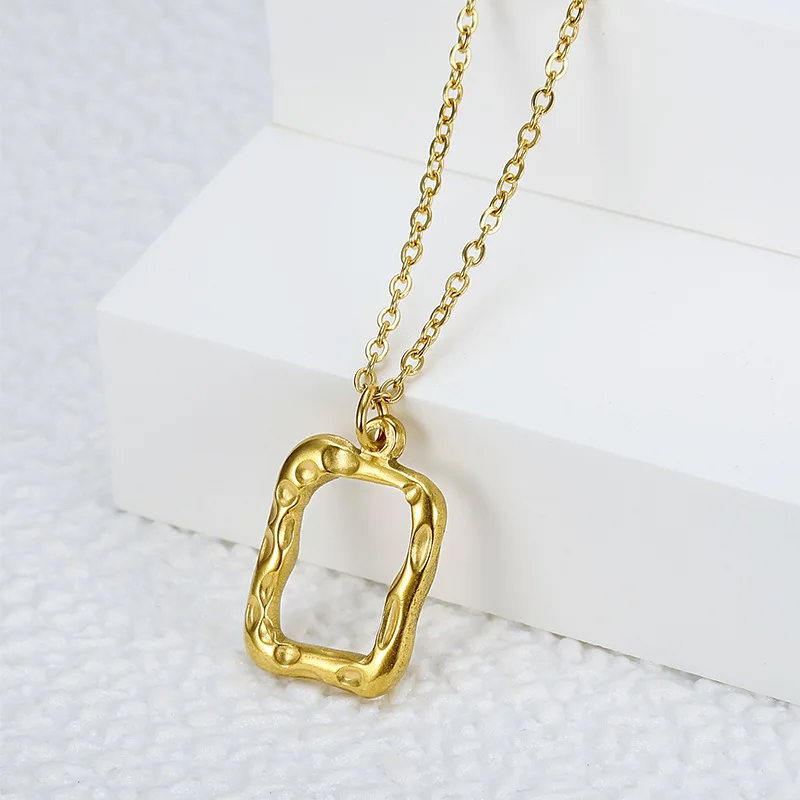 

European Simple Design Real Gold Plated Titanium Steel Hollow Square Necklaces Stainless Steel Geometric Square Pendant Necklace