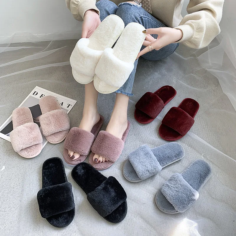 

Warm Girls Bedroom Shoes Custom Brand Logo Fashion NY LA Designer Slippers Women Famous Brands Fur Slides Slippers