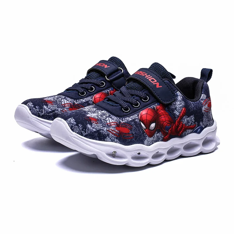 

New style children's shoes spiderman frozen light shoes cartoon sport shoes for kid, Red spiderman ,blue spiderman,pink frozen shoes