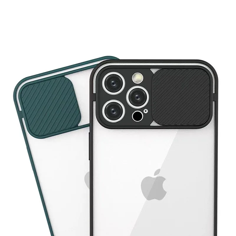 

slide camera lens protection transparent acrylic PC with TPU cell phone case for iphone 12 pro max case, Black,red, blue, purple, green