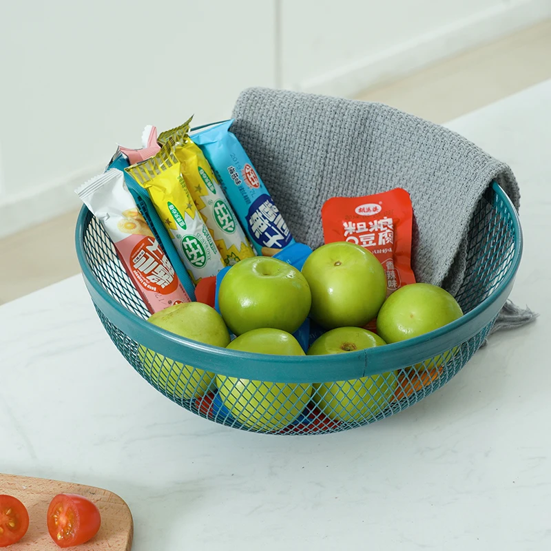 

Multifunctional kitchen storage organizer snacks fruits storage desktop basket metal mesh bowl