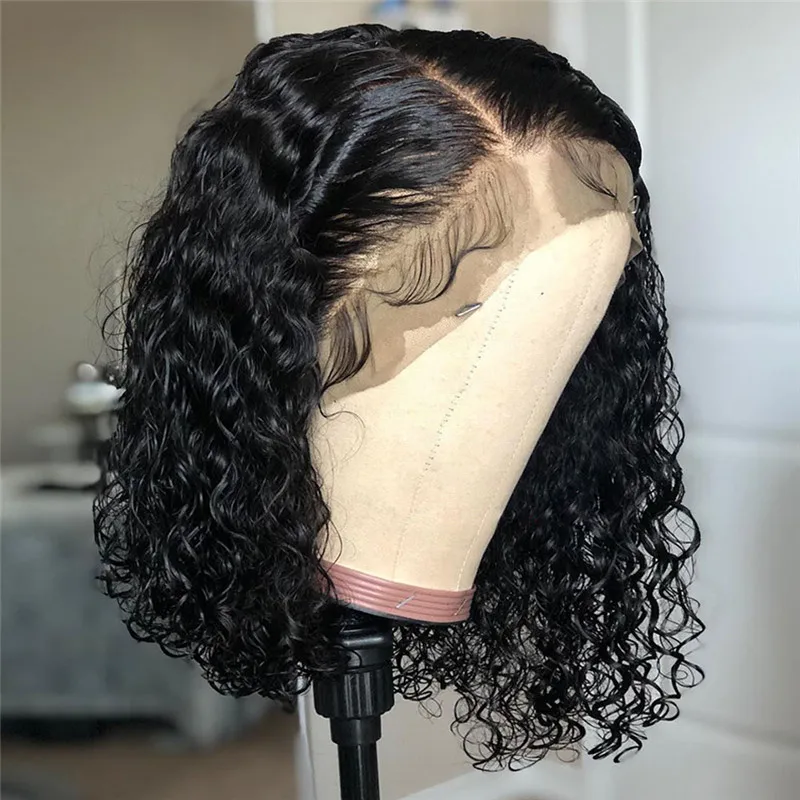 

Short Curly Bob Wigs Brazilian Virgin Human Hair Lace Front Wigs Jerry Curly Hair 13x4 Lace Frontal 180% Density Pre Plucked