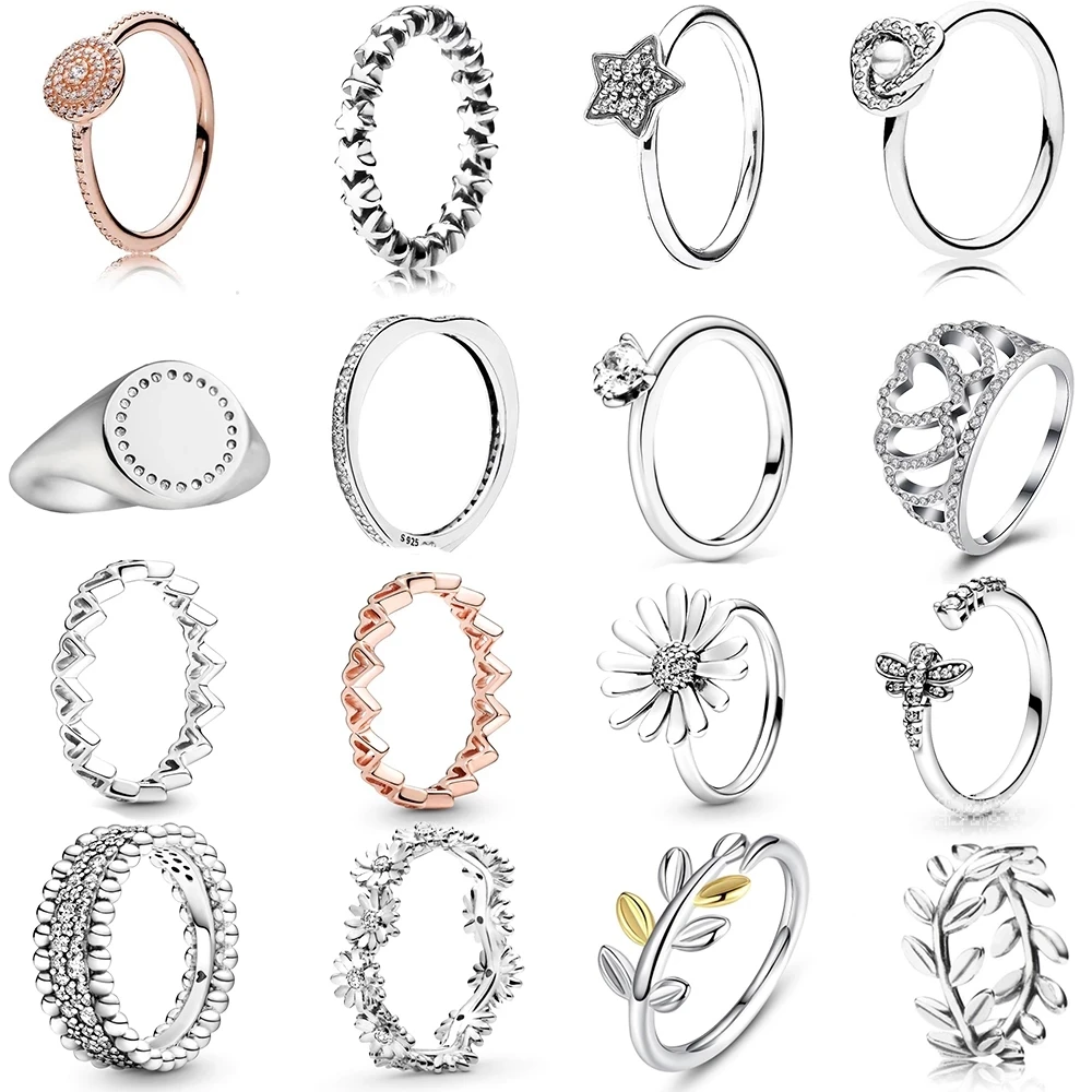 

NEW 2021 100% 925 Sterling Silver Spring Beaded Daisy Flower Crown Ring Fit European Women Luxury Original Fashion Jewelry Gift