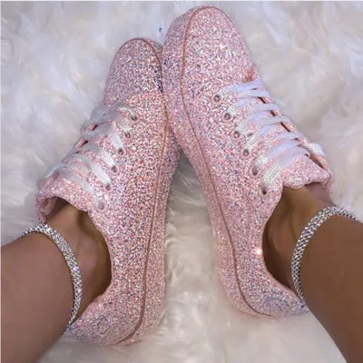 

Wholesaling New Arrivals Glitter Shiny Woman Sneaker Ladies Women's Casual Shoes 2021, White/black/pink/blue