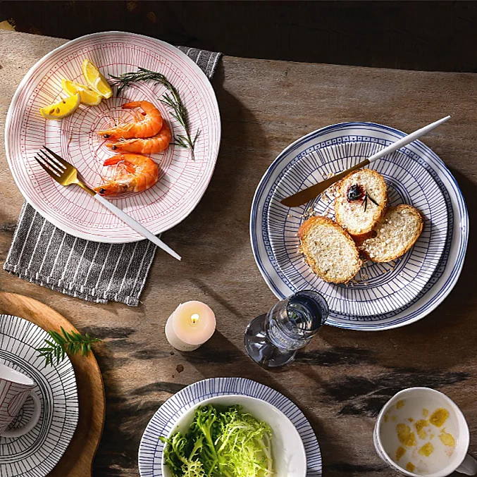 

Nordic style dinnerware decor plates tableware porcelain dinner plate, Red line
