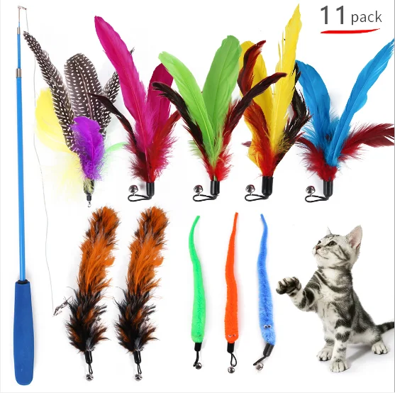 

Foreign trade hot-selling cat toy set feather replacement head retractable funny cat stick