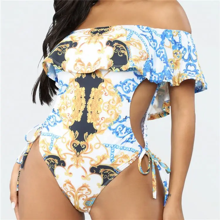 

2021summer dress woman tops fashion women clothing One-piece printed ruffle oversize swimsuit pxjr090425