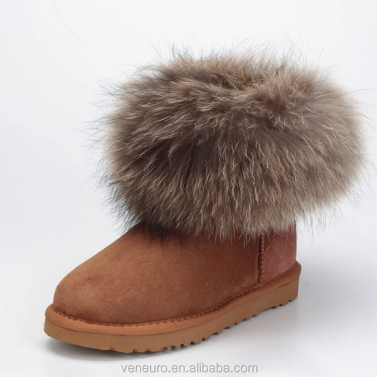 

wholesale Women Fashion Classic Raccoon Fur Cuff Sheepskin snow short women Boots, Customized color